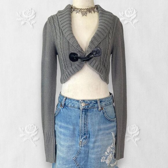 Arizona Sweaters - Arizona Early 2000's Gray Knitted Front Tie Cropped Knit Cardigan S